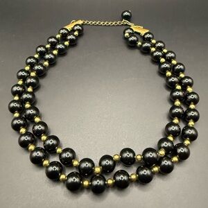 Chic Black and Gold Beaded Choker Double Strand Necklace